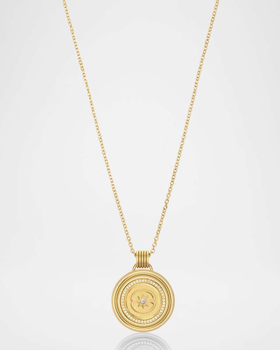 18K Sagesse Stella Diamond Pave Medallion Necklace